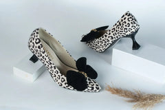 WALKBROS WOMEN'S KITTEN HEELS POINTED TOE PUMPS - LEOPARD