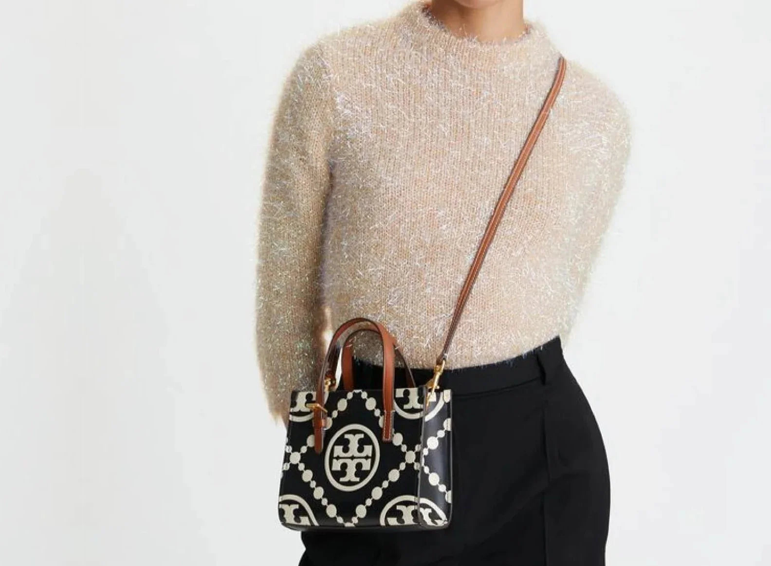 TORY BURCH MINI T MONOGRAM TOTE BAG - BLACK