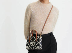 TORY BURCH MINI T MONOGRAM TOTE BAG - BLACK