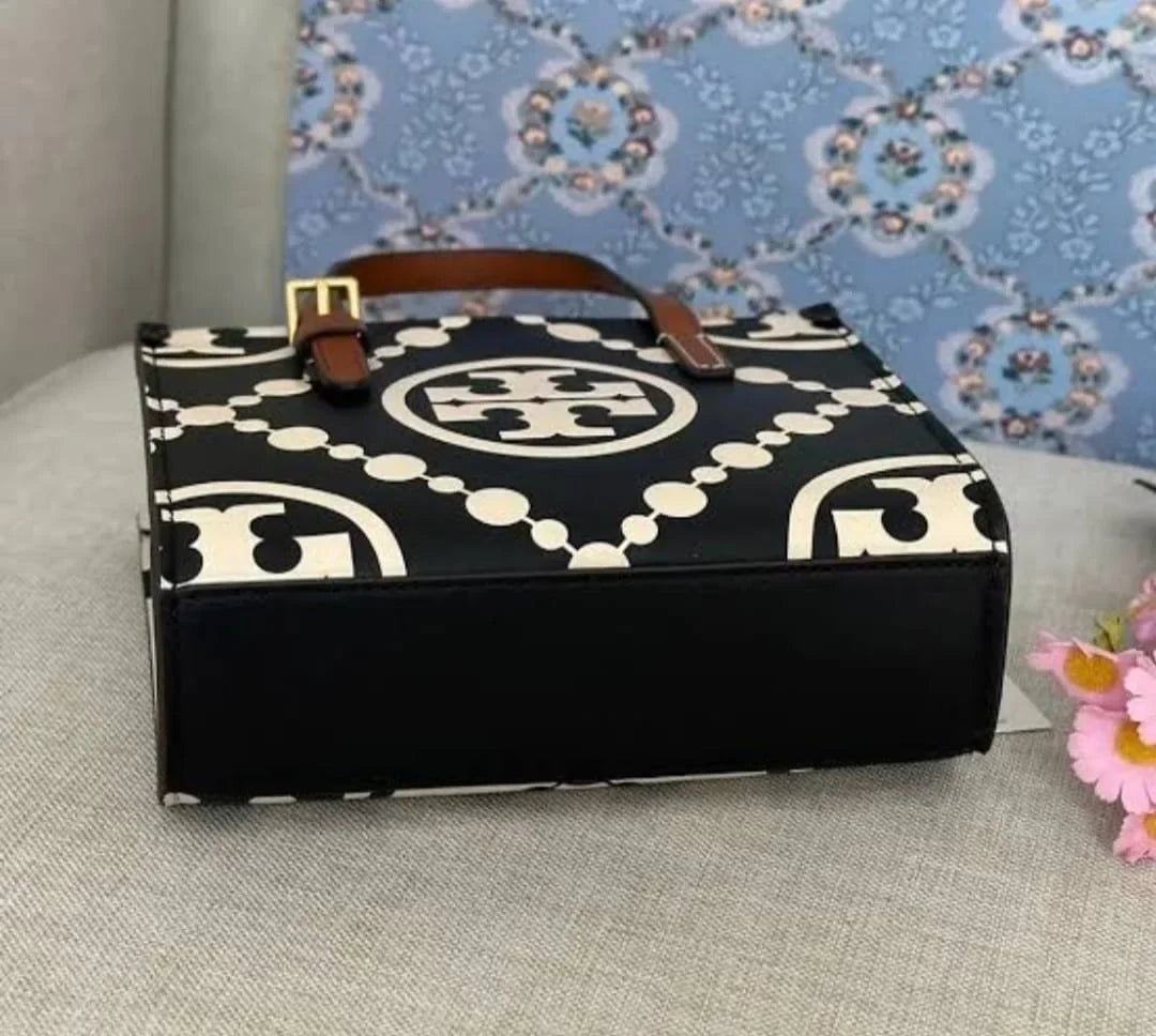 TORY BURCH MINI T MONOGRAM TOTE BAG - BLACK