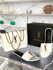 COMBO DEAL - YSL CROSS BODY BAG & YSL SLIDES - WHITE