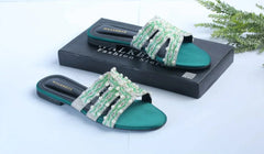 WALKBROS EMBROIDERED PEARLS FLATS - GREEN