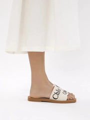 CHLOE WOODY FLAT MULE - WHITE