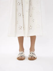 CHLOE WOODY FLAT MULE - WHITE