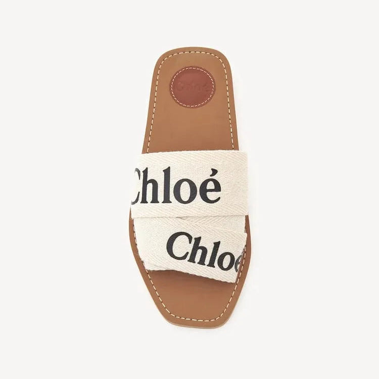 CHLOE WOODY FLAT MULE - WHITE