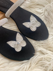 JIMMY CHOO BUTTERFLY SLIPPERS - BLACK