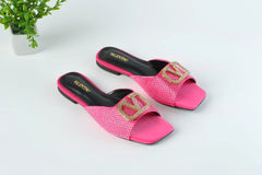 VLOGO RHINESTONE BUCKLE FLAT SANDALS - PINK