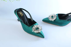 EMBELLISHED KITTEN HEELS - GREEN