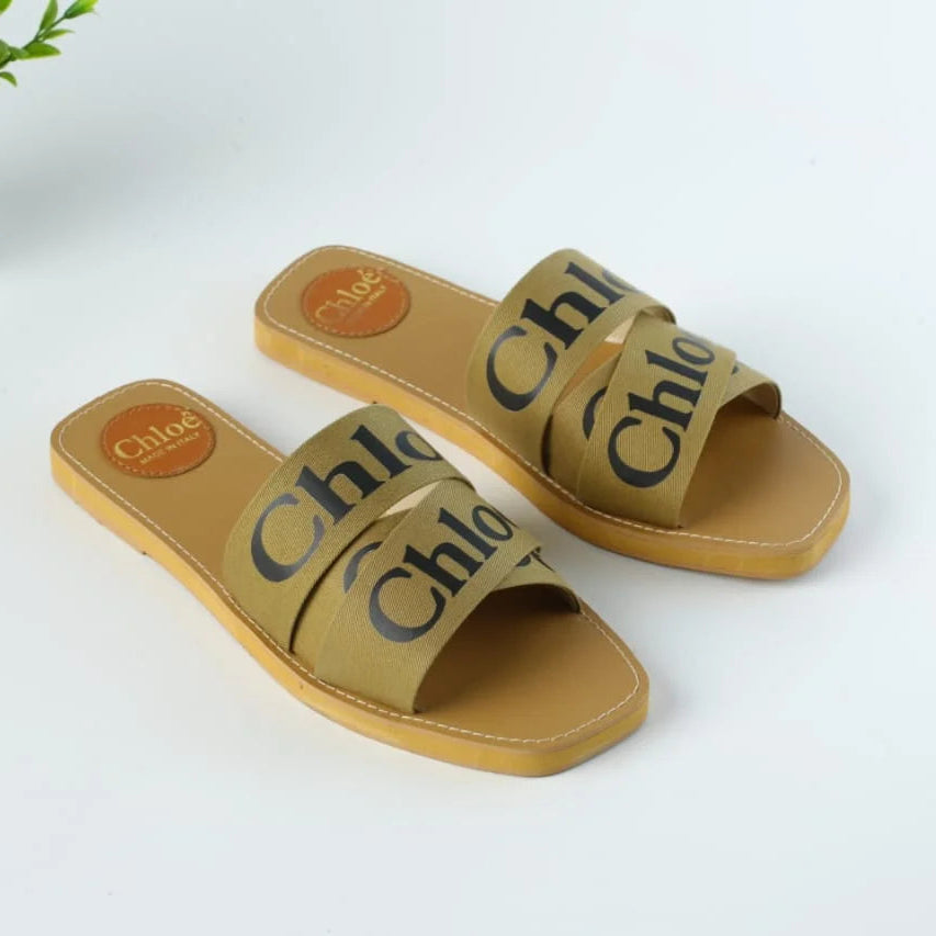 CHLOE WOODY FLAT MULE - KHAKI