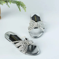 AQUAZZURA EMBROIDERED RHINESTONE FLAT SANDALS - SILVER