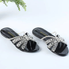 AQUAZZURA EMBROIDERED RHINESTONE FLAT SANDALS - BLACK