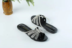 AQUAZZURA EMBROIDERED RHINESTONE FLAT SANDALS - BLACK