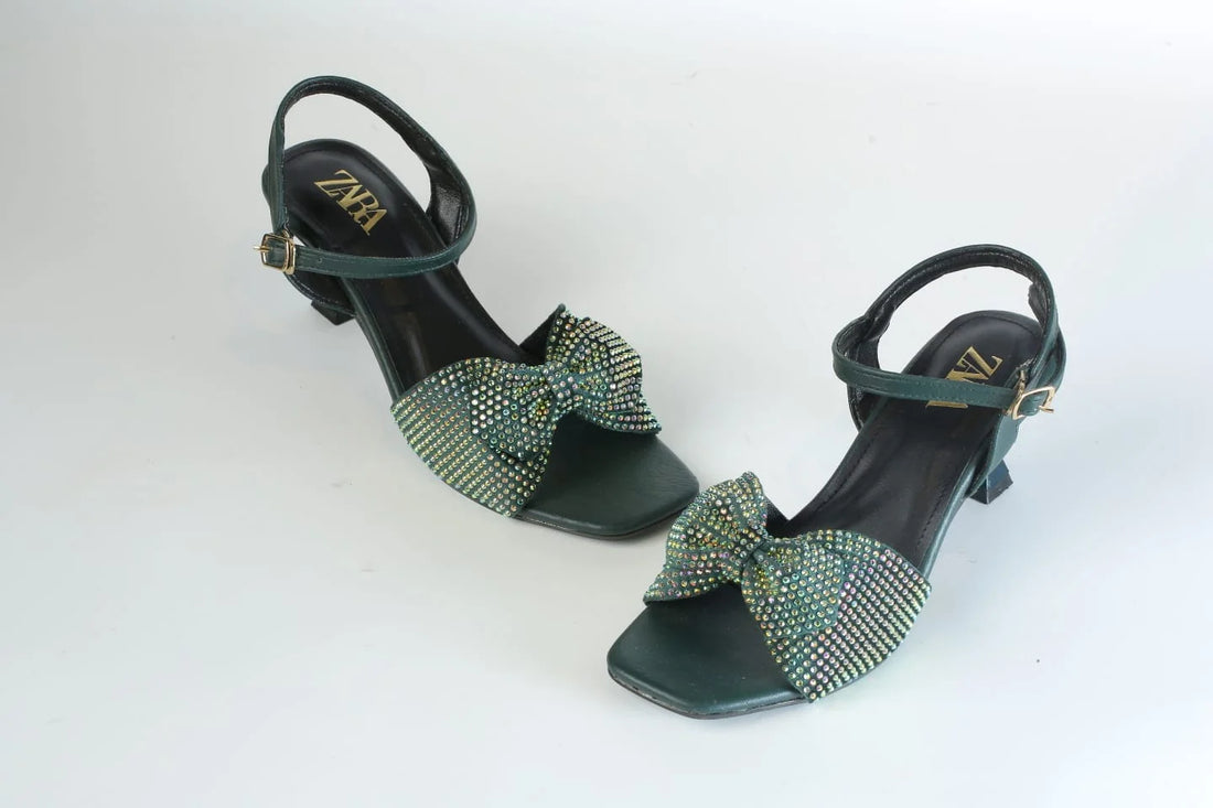 ZARA BOW FANCY SANDALS - GREEN