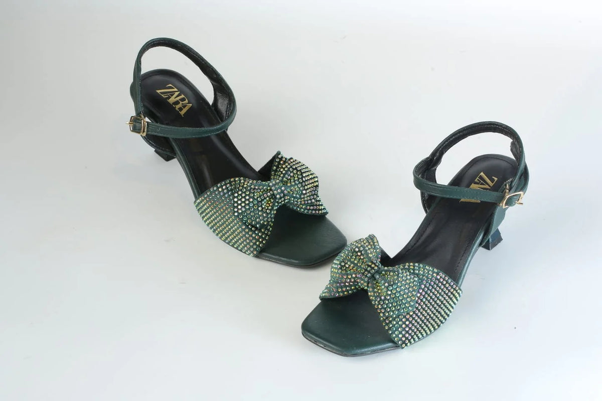 ZARA BOW FANCY SANDALS - GREEN