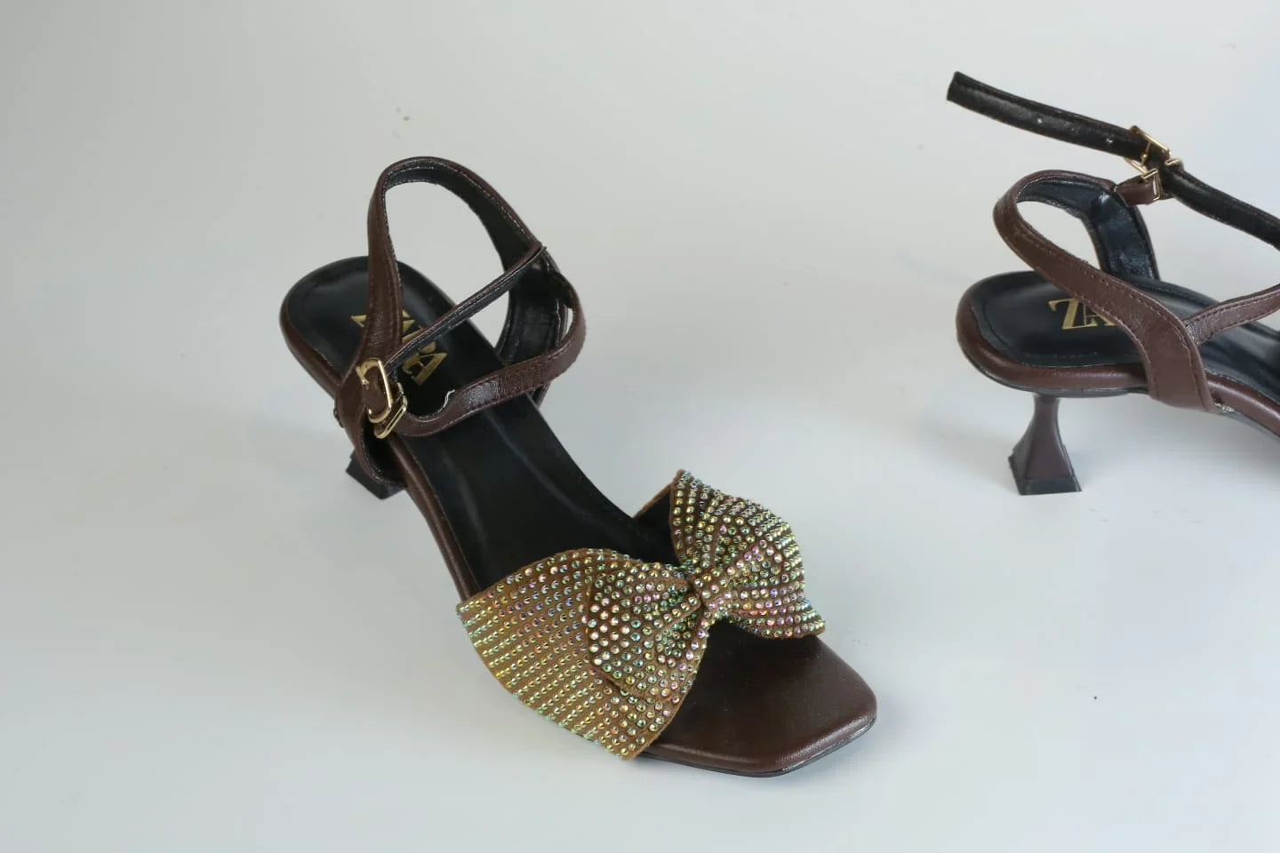 ZARA BOW FANCY SANDALS - BROWN