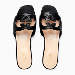 WOMEN's INTERLOCKING G CUT-OUT SLIDE SANDAL - BLACK