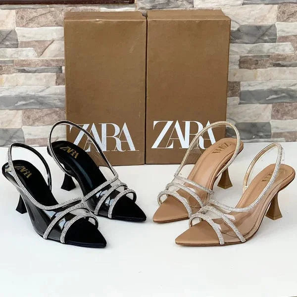 ZARA VINYL EMBELLISHED Diamante Heels - BLACK