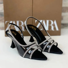 ZARA VINYL EMBELLISHED Diamante Heels - BLACK