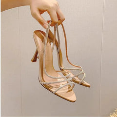 ZARA VINYL EMBELLISHED Diamante Heels - BEIGE