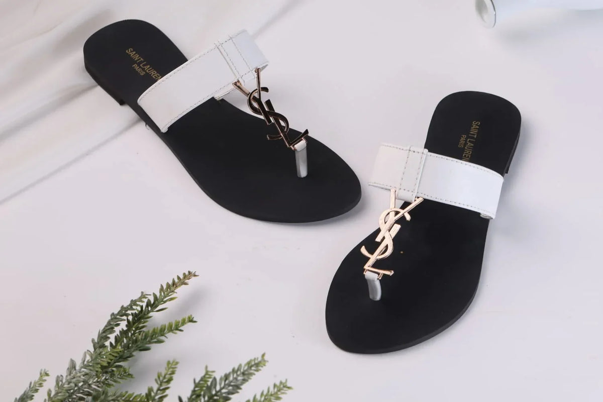 SAINT LAURENT CASSANDRA SLIPPER - WHITE
