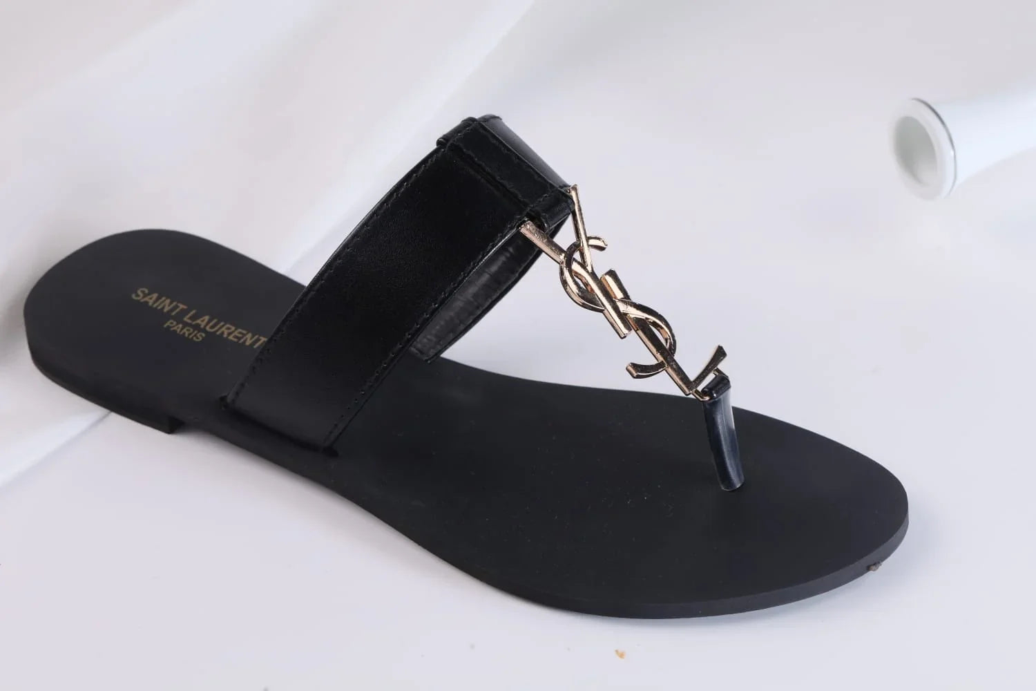 SAINT LAURENT CASSANDRA SLIPPER - BLACK