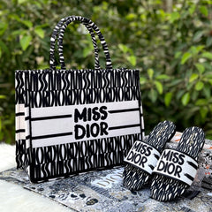 COMBO DEAL - MSS DIOR TOTE BAG & MISS DIOR SLIDES - BLACK