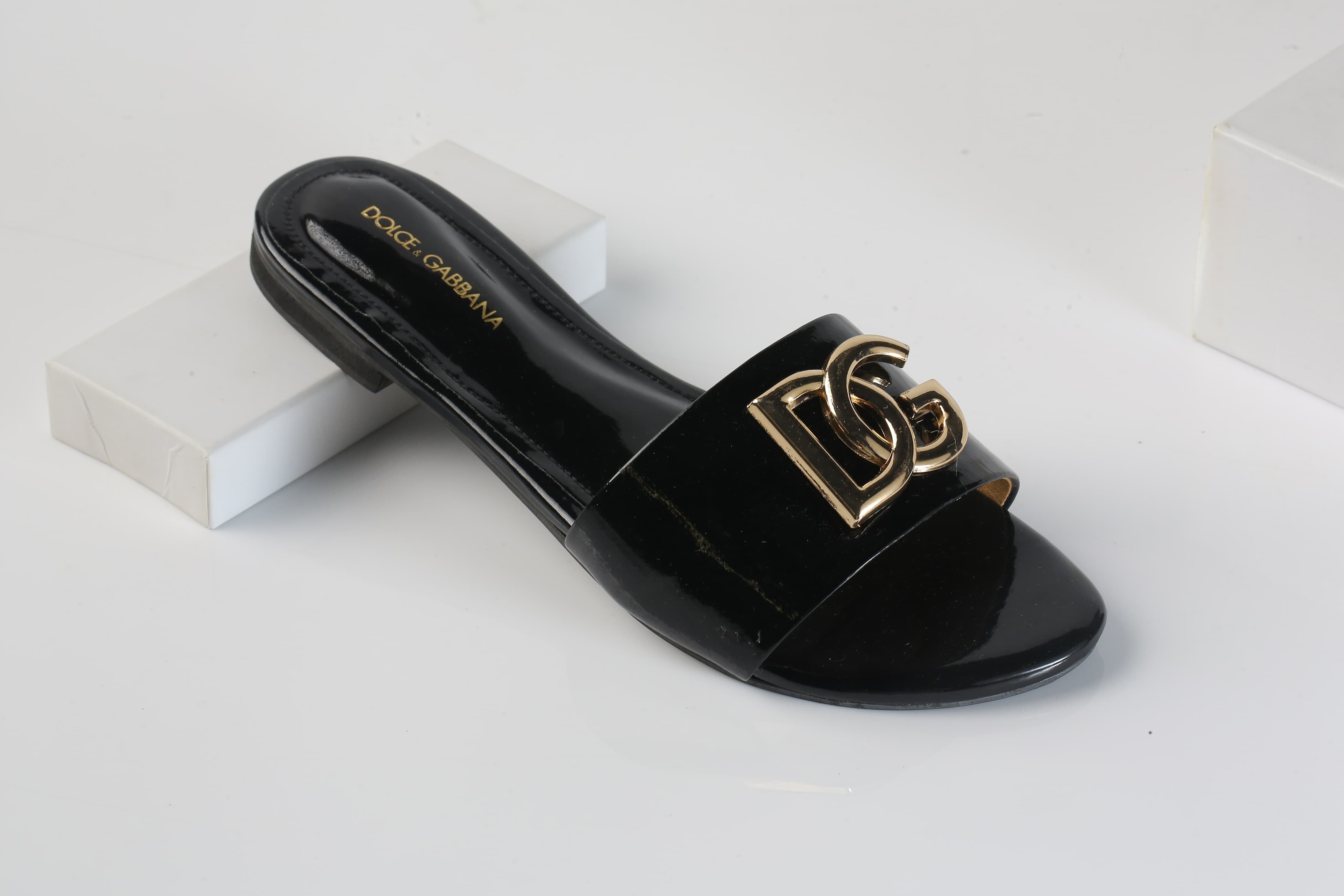 DOLCE & GABBANA SLIDE SANDALS - BLACK