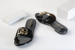 DOLCE & GABBANA SLIDE SANDALS - BLACK