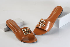DOLCE & GABBANA SLIDE SANDALS - BROWN