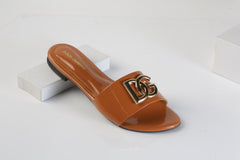 DOLCE & GABBANA SLIDE SANDALS - BROWN