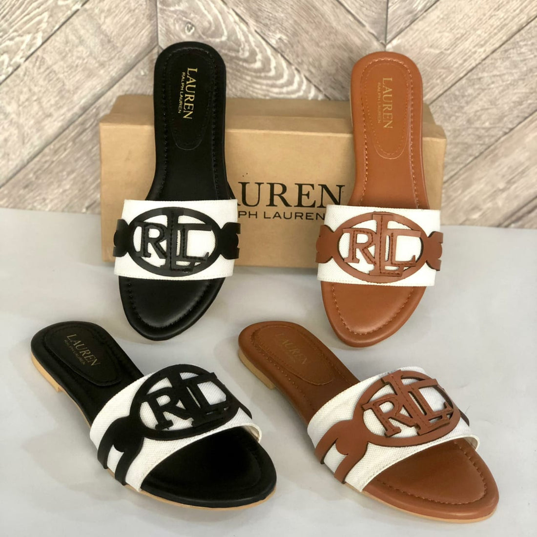RALPH LAUREN WOMEN'S ALEGRA SLIDES - BLACK