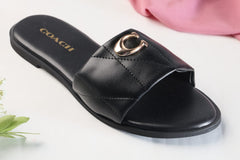 COACH METAL LOGO FLAT SLIDES - BLACK