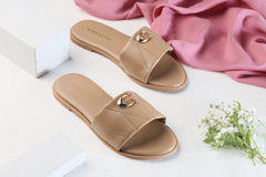 COACH METAL LOGO FLAT SLIDES - BEIGE