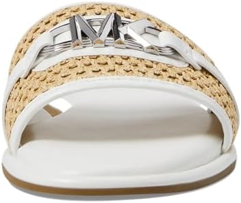 MICHAEL KORS EMBER EMBELLISHED STRAW SLIDE SLIPPERS - WHITE
