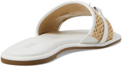 MICHAEL KORS EMBER EMBELLISHED STRAW SLIDE SLIPPERS - WHITE