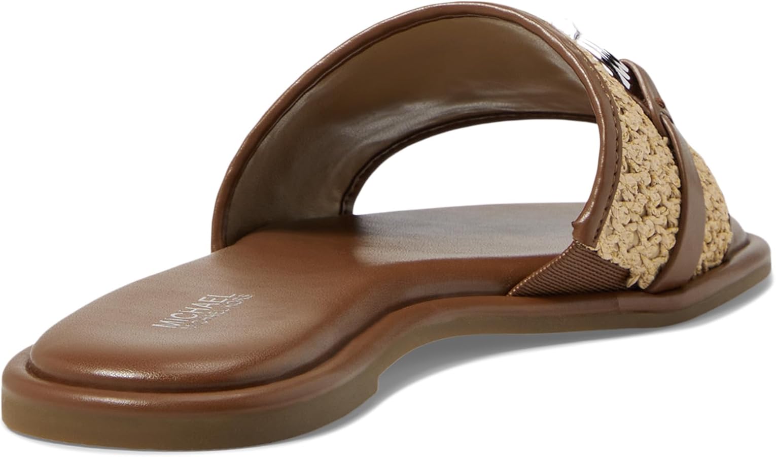 MICHAEL KORS EMBER EMBELLISHED STRAW SLIDE SLIPPERS - BROWN