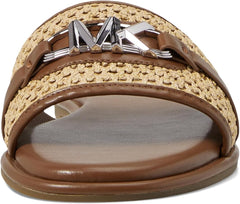 MICHAEL KORS EMBER EMBELLISHED STRAW SLIDE SLIPPERS - BROWN