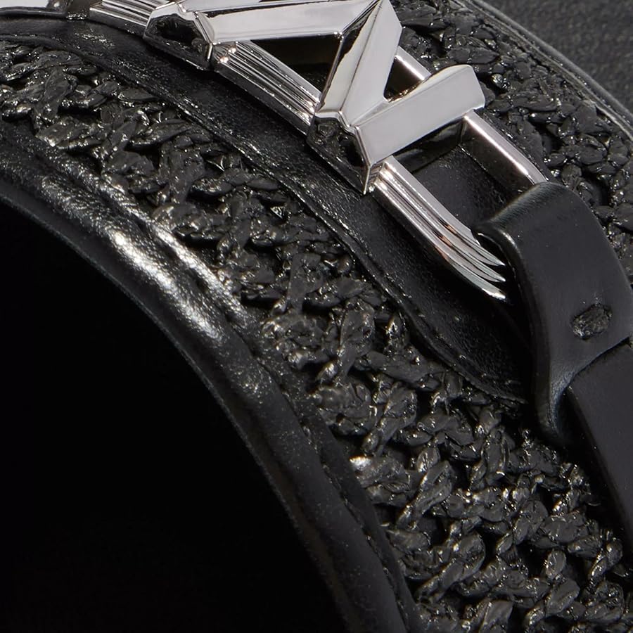 MICHAEL KORS EMBER EMBELLISHED STRAW SLIDE SLIPPERS - BLACK