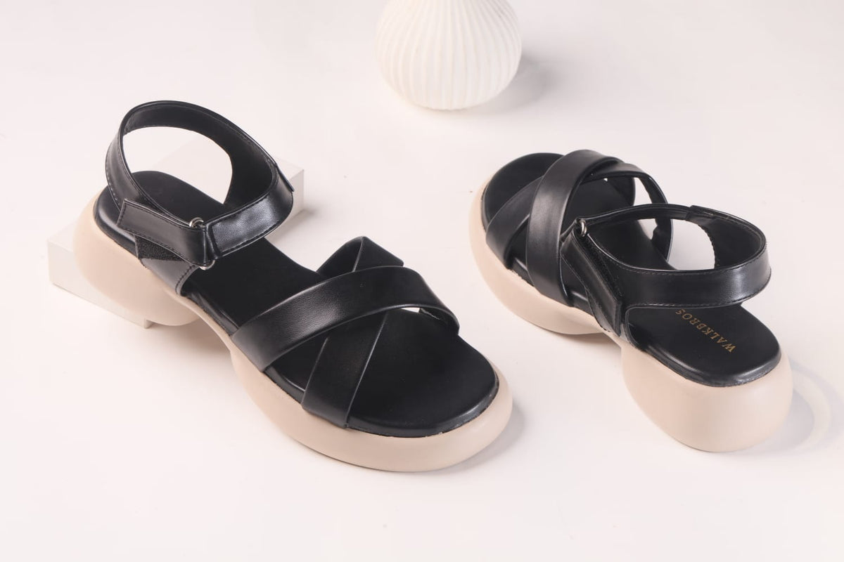 WALKBROS MEDICATED WEDGES SANDALS {  2  } - BLACK