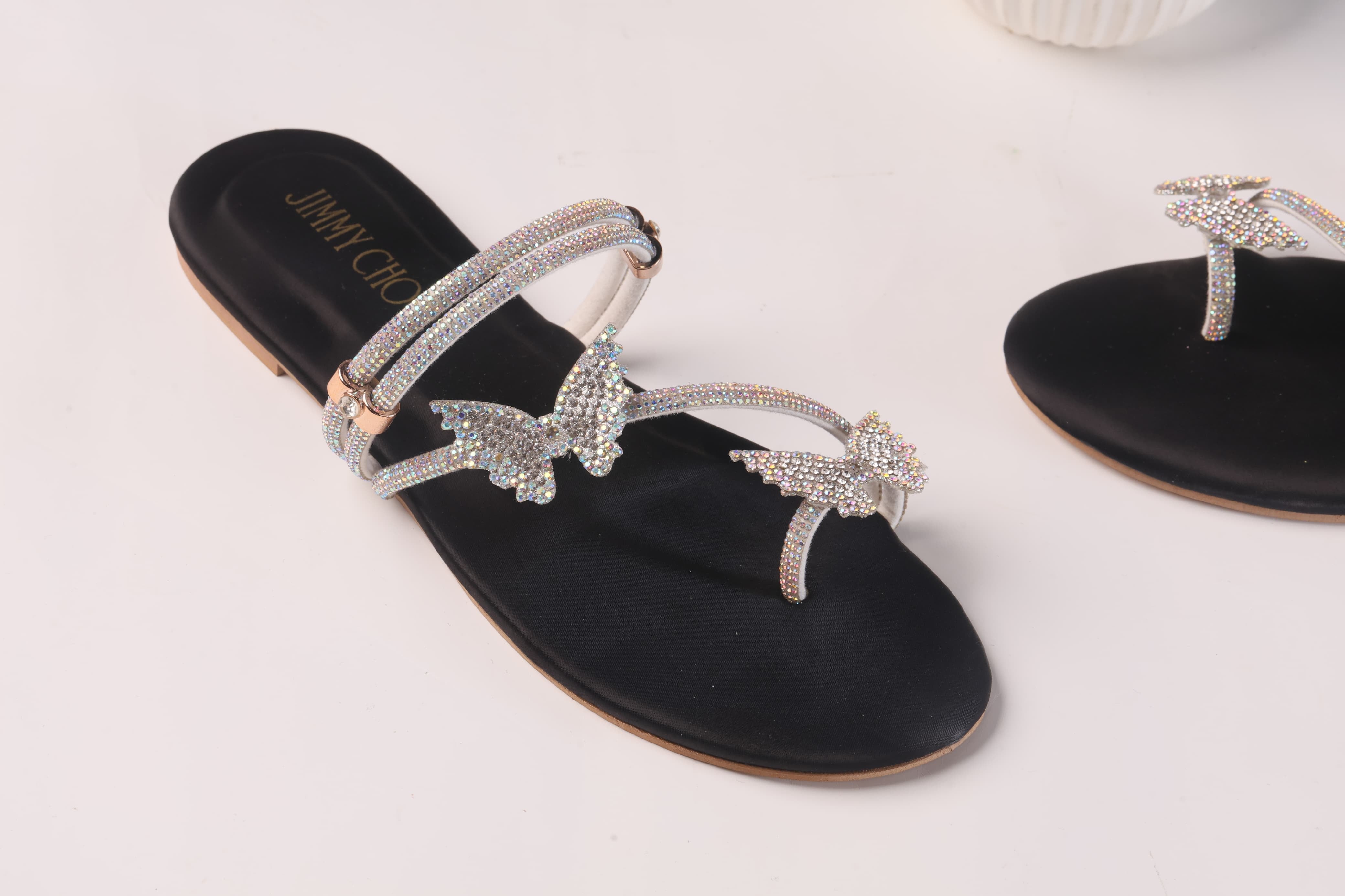 JIMMY CHOO MASH STRAP BUTTERFLY SLIPPERS - BLACK
