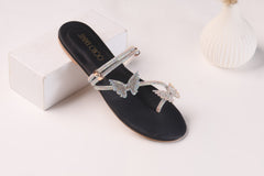 JIMMY CHOO MASH STRAP BUTTERFLY SLIPPERS - BLACK
