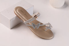 JIMMY CHOO MASH STRAP BUTTERFLY SLIPPERS - GOLD