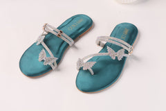 JIMMY CHOO MASH STRAP BUTTERFLY SLIPPERS - GREEN