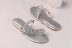 JIMMY CHOO MASH STRAP BUTTERFLY SLIPPERS - SILVER
