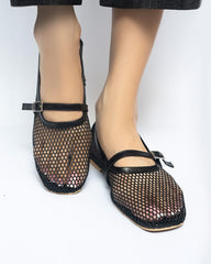 ZARA FISHNET BALLET FLAT PUMPS - BLACK