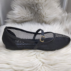 ZARA FISHNET BALLET FLAT PUMPS - BLACK