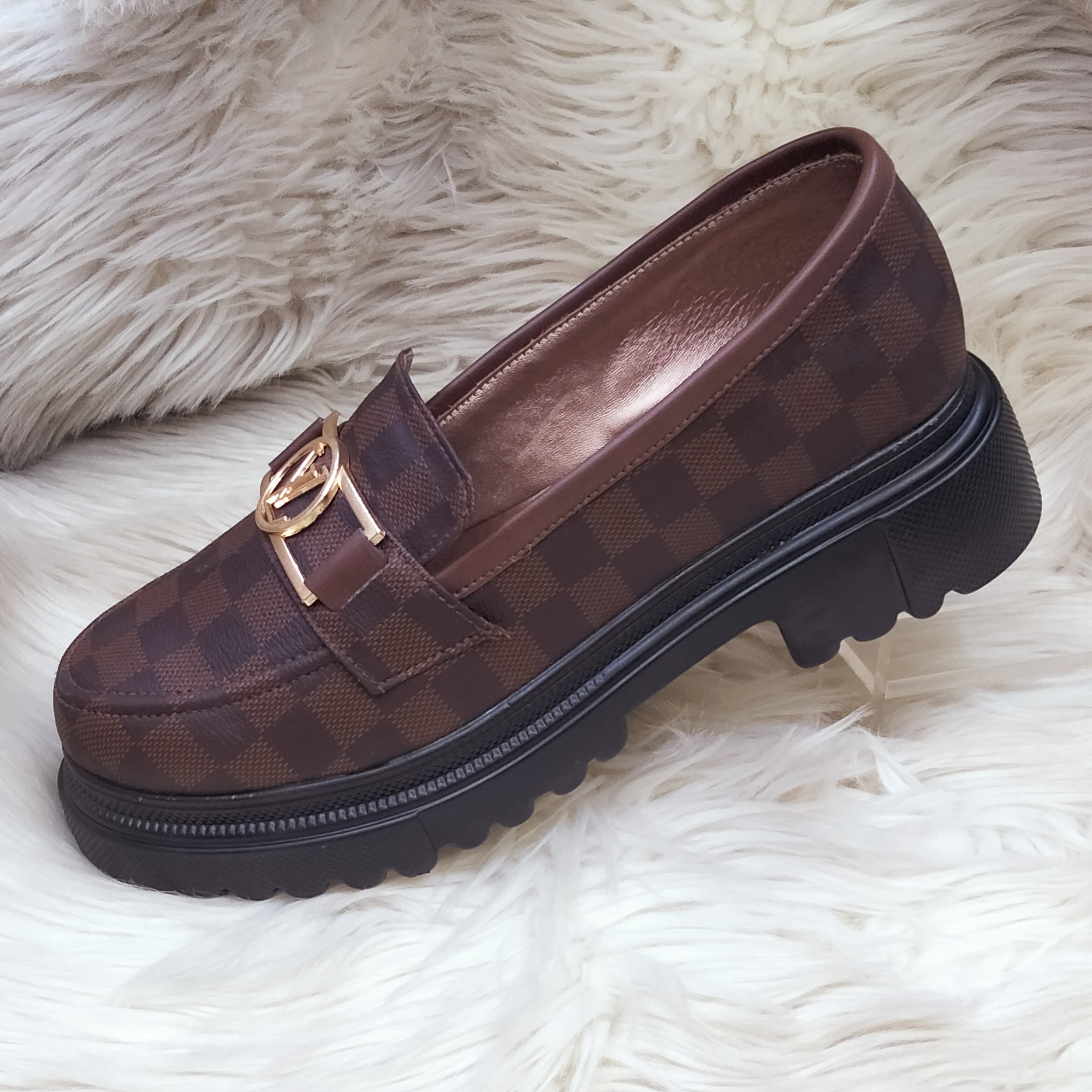 BROWN CHECK SHOES FOR WOMEN'S