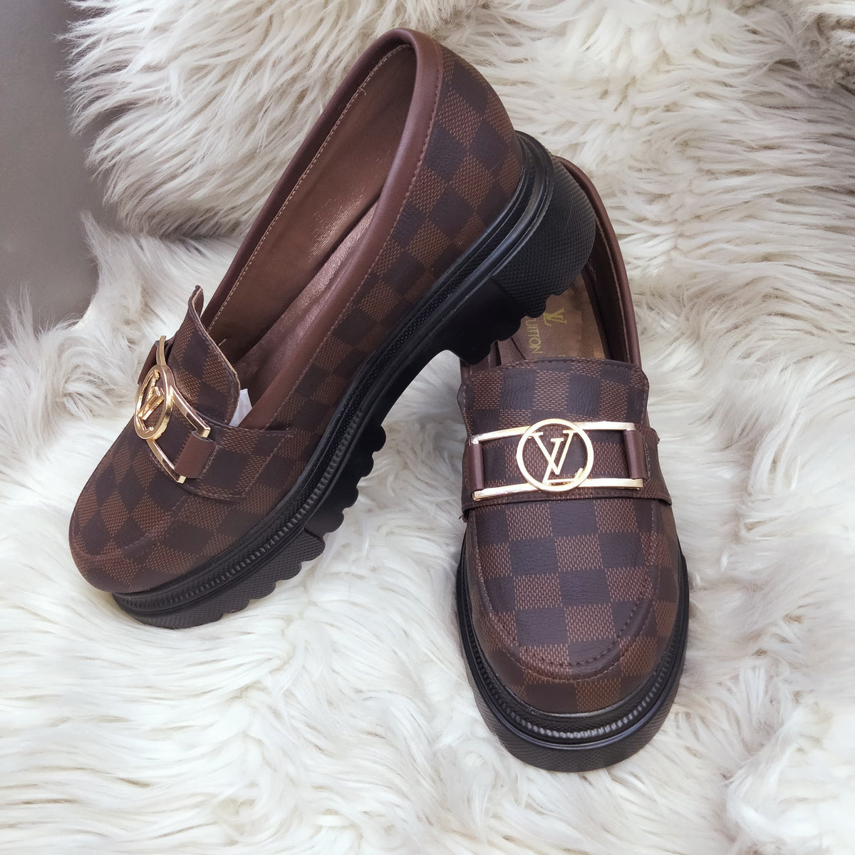 LV LOUIS VUITTON SHOES FOR WOMEN'S - BROWN CHEQUE