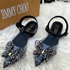 JIMMY CHOO RHINESTONE BUTTERFLY FLAT SANDALS - BLACK