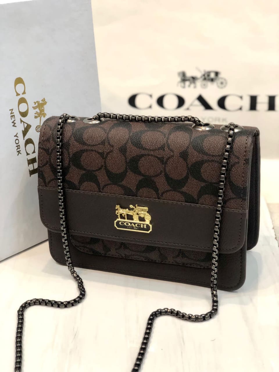 COACH CROSS BODY BAG - COFFEE